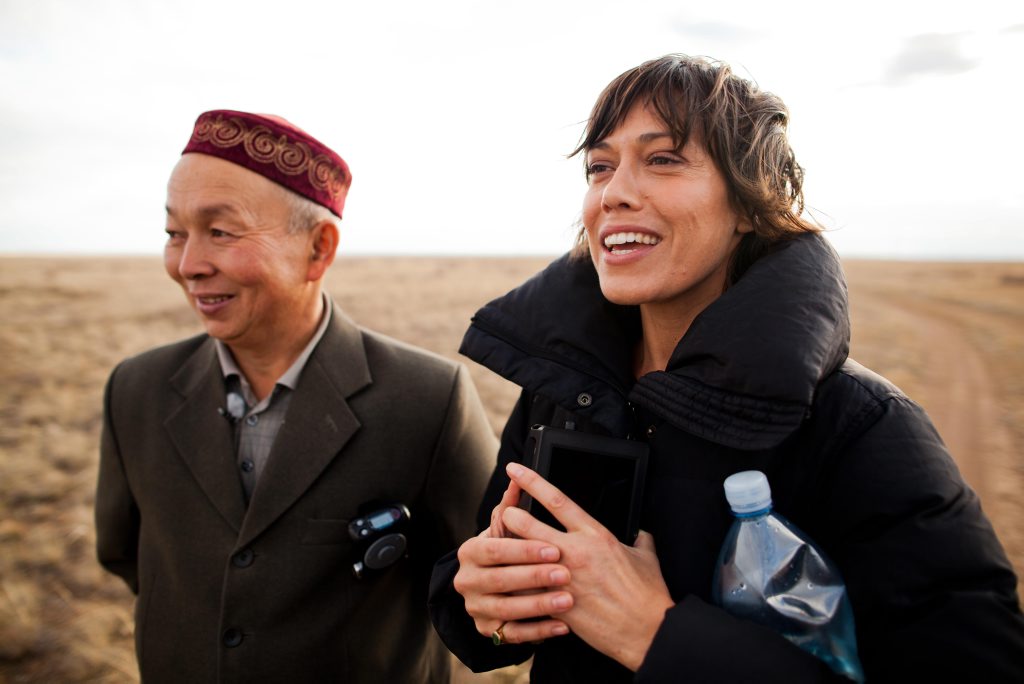 Director Kimberley Joseph with a local leader in Eastern Kazakhstan during filming for The Polygon. Director Kimberley Joseph with a local leader in Eastern Kazakhstan during filming for The Polygon.