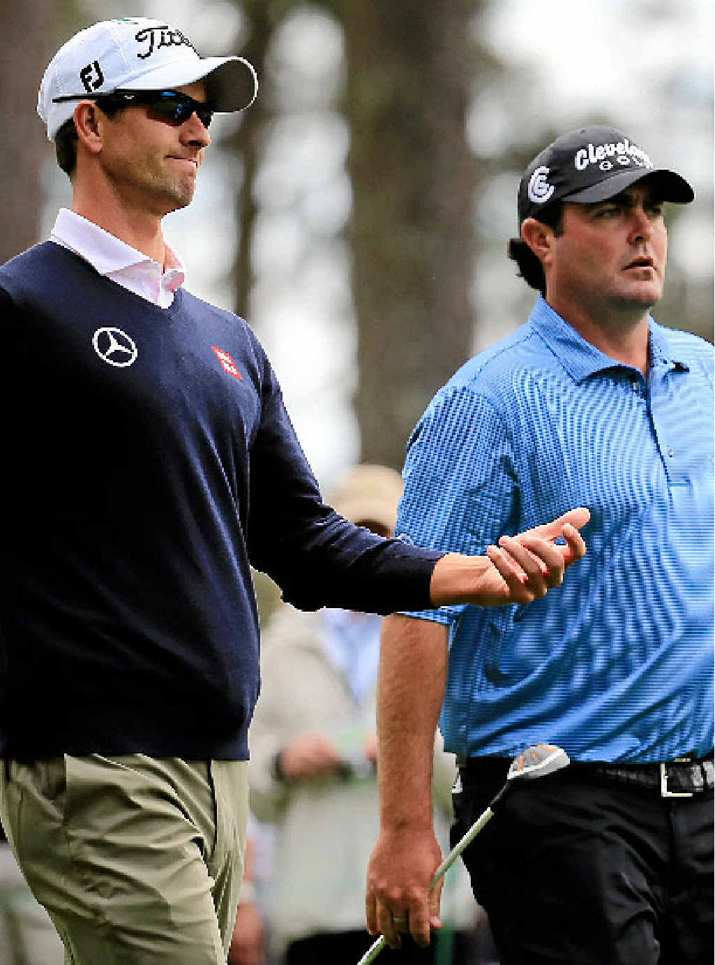 Adam Scott (left) and Steven Bowditch walk off a tee during a practice round prior to the start of the Masters. Adam Scott (left) and Steven Bowditch walk off a tee during a practice round prior to the start of the Masters.