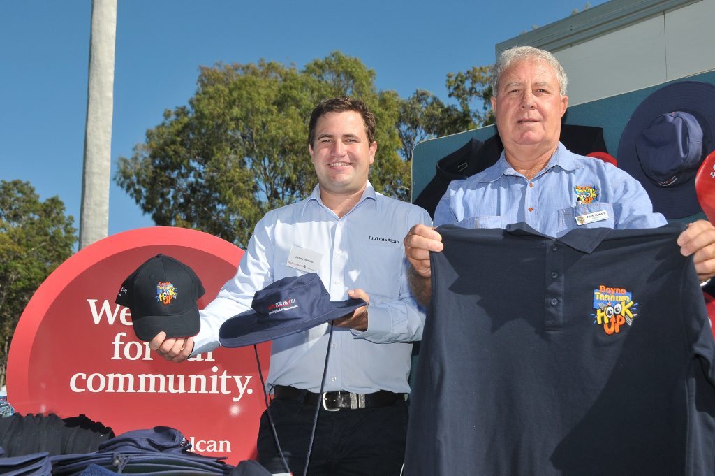 Rio Tinto community relations manager Jeremy Hastings (left) and Boyne Tannum HookUp president Jeff Amos announce the partnership which will help the Rio Tinto Here For Health community campaign. Rio Tinto community relations manager Jeremy Hastings (left) and Boyne Tannum HookUp president Jeff Amos announce the partnership which will help the Rio Tinto Here For Health community campaign.