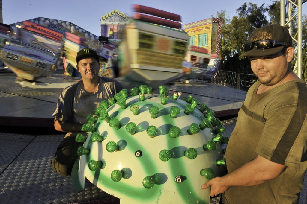 Mitchell Gaddes and Ethan Columbus put the finishing touches to the Cyber Party ride. Mitchell Gaddes and Ethan Columbus put the finishing touches to the Cyber Party ride.