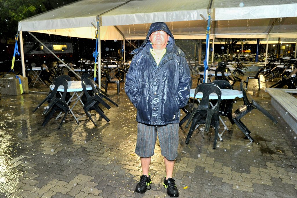 Ride operator Mark Forman had a quiet night after rain forced the cancellation of Gladstone Harbour Festival events on Sunday. Ride operator Mark Forman had a quiet night after rain forced the cancellation of Gladstone Harbour Festival events on Sunday.