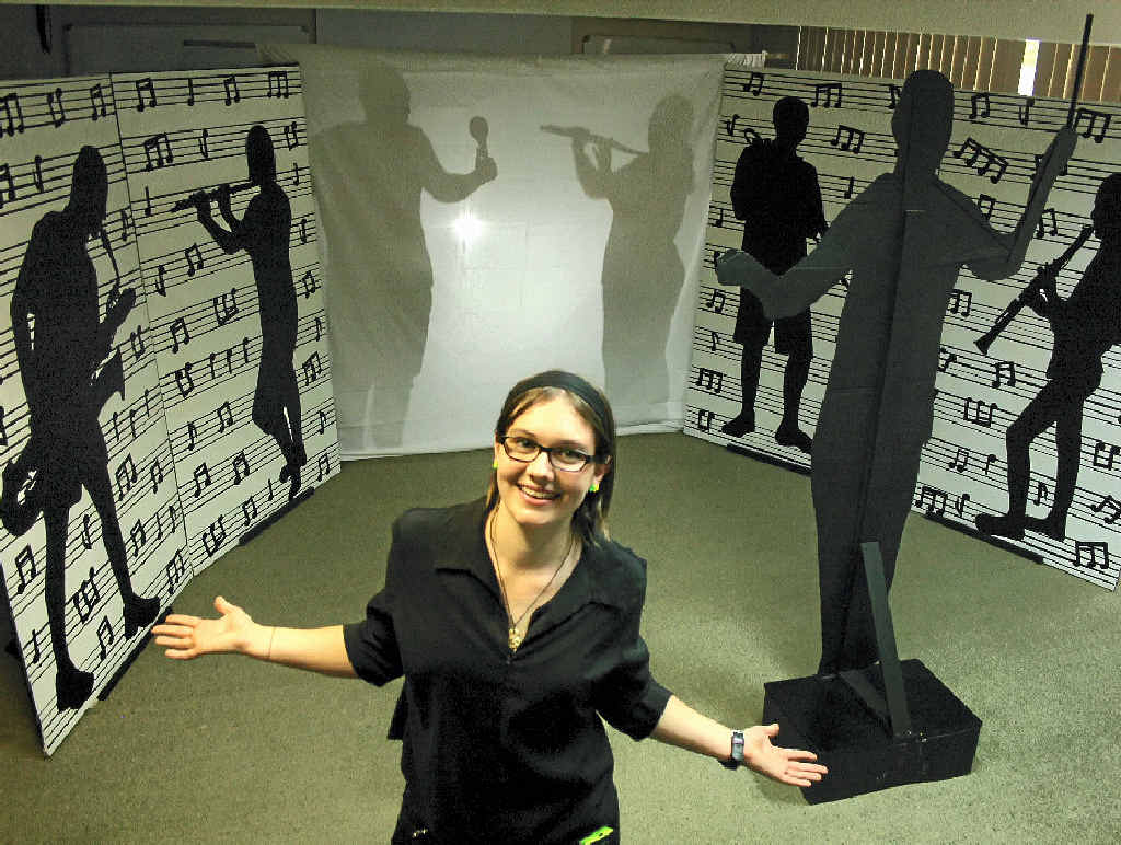 Kaitlyln Lee with her interactive music and art masterpiece, Music Is All Around Us, at the Warwick Library on Saturday. Kaitlyln Lee with her interactive music and art masterpiece, Music Is All Around Us, at the Warwick Library on Saturday.