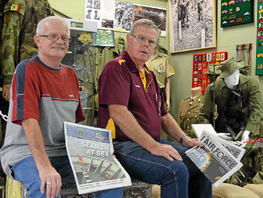 War veterans Buster Crabb and Eddie Marshall at the Veterans Support and Advocacy Services Australia Warwick branch as part of the Warwick Tourism and Events Heritage Weekend. War veterans Buster Crabb and Eddie Marshall at the Veterans Support and Advocacy Services Australia Warwick branch as part of the Warwick Tourism and Events Heritage Weekend.