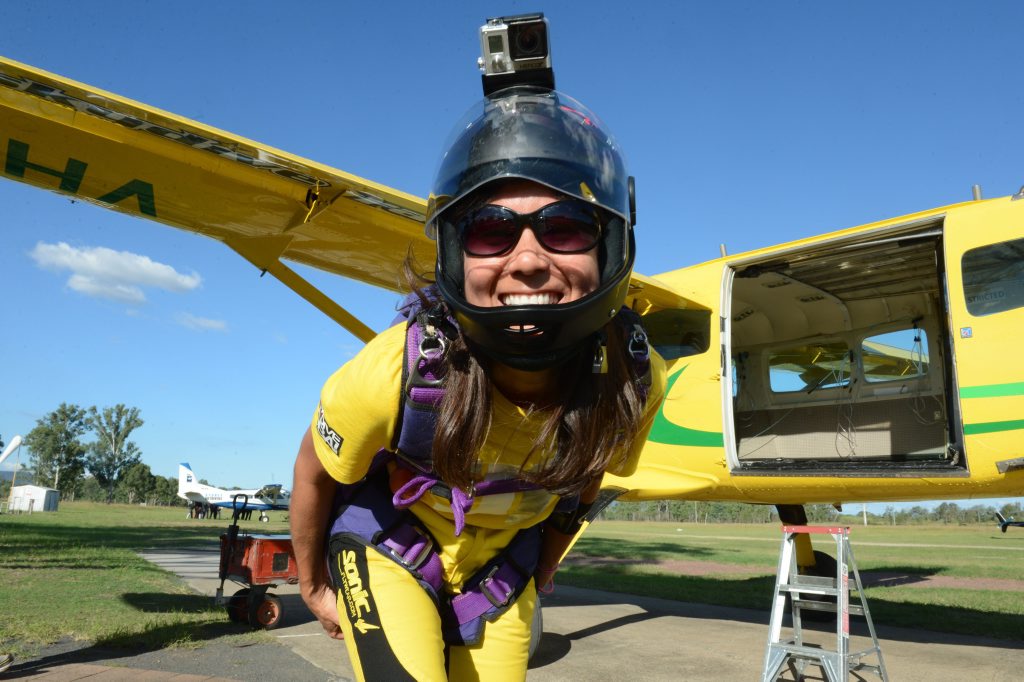 FLYING HIGH: Erica Tadokoro, 44, was the oldest of 49 participants in the attempt to break the national record for Australian vertical formation skydiving. FLYING HIGH: Erica Tadokoro, 44, was the oldest of 49 participants in the attempt to break the national record for Australian vertical formation skydiving.