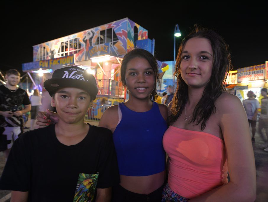 Jacob Bunien, 12, Tylah Walden, 13, and Miffany Bolt, 13, testing out the rides at the Gladstone Harbour Festival. Jacob Bunien, 12, Tylah Walden, 13, and Miffany Bolt, 13, testing out the rides at the Gladstone Harbour Festival.