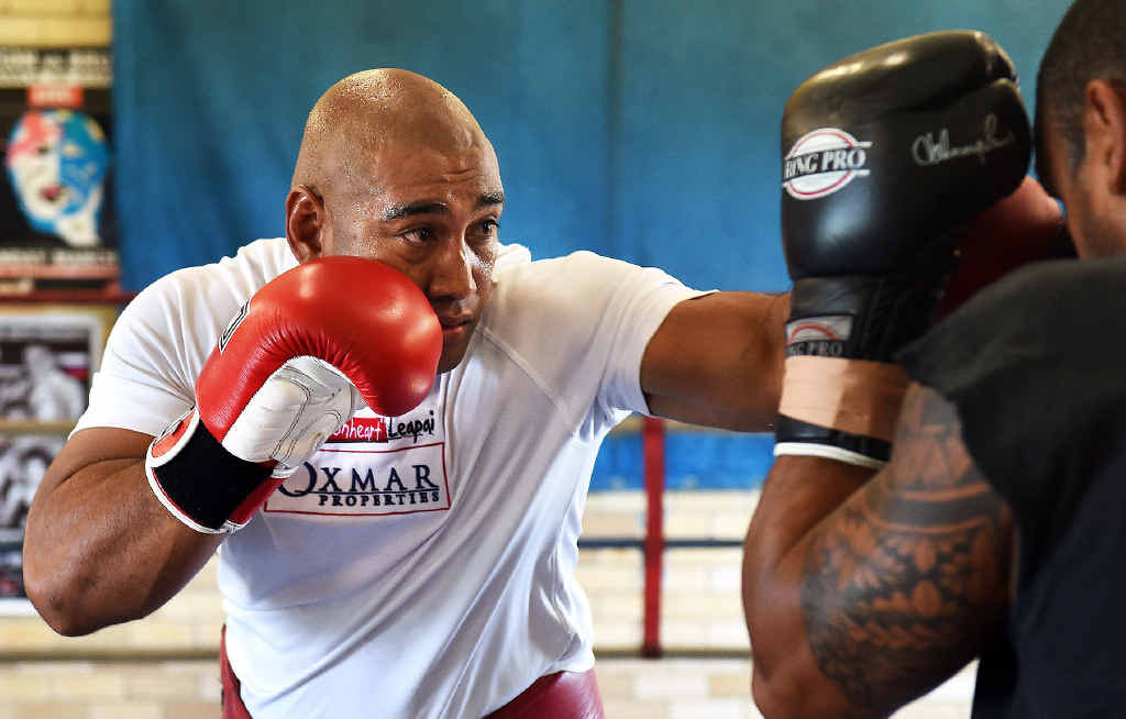 Alex Leapai spars ahead of his world heavyweight title bout in Germany. Alex Leapai spars ahead of his world heavyweight title bout in Germany.