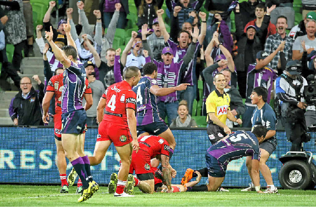 Young Tonumaipea scores the match-winning try for the Storm on Monday night. Young Tonumaipea scores the match-winning try for the Storm on Monday night.