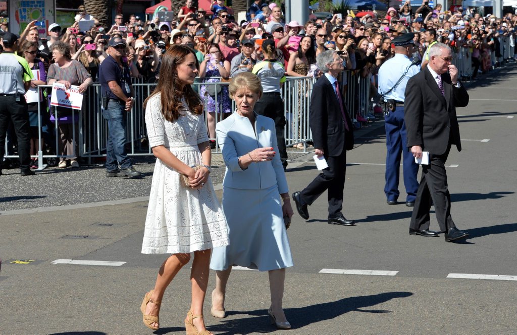 Catherine (L), the Duchess of Cambridge, walks with Jennifer Dudley (C), wife of Glenn Dudley, president of the Royal Agricultural Society of New South Wales. Catherine (L), the Duchess of Cambridge, walks with Jennifer Dudley (C), wife of Glenn Dudley, president of the Royal Agricultural Society of New South Wales.