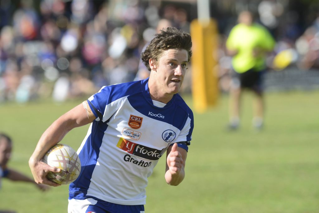 TRY TIME: Ghosts fullback Mitch Lollback, pictured playing in the 2012 NRRRL grand final, scored three tries in today's 42-6 victory over Woolgoolga Seahorses. TRY TIME: Ghosts fullback Mitch Lollback, pictured playing in the 2012 NRRRL grand final, scored three tries in today's 42-6 victory over Woolgoolga Seahorses.