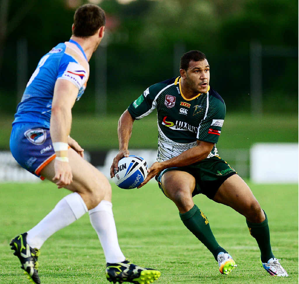 FAST HANDS: Jets fullback Jarvan White prepares to offload during Ipswich’s impressive 24-18 Queensland Cup victory over Northern Pride at the North Ipswich Reserve on Saturday night. FAST HANDS: Jets fullback Jarvan White prepares to offload during Ipswich’s impressive 24-18 Queensland Cup victory over Northern Pride at the North Ipswich Reserve on Saturday night.