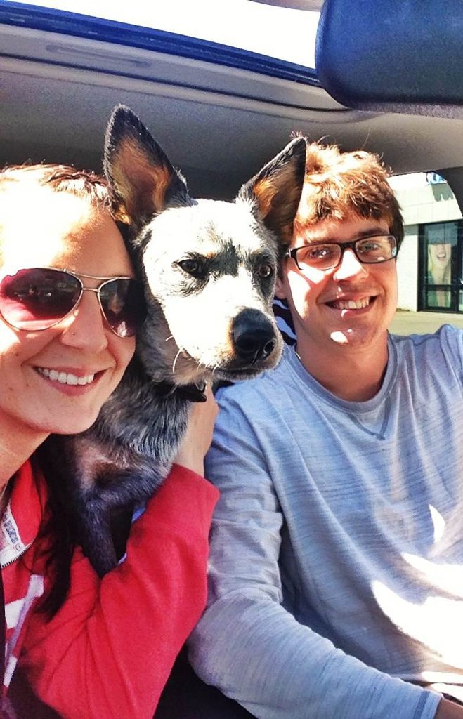 Chevy, the deaf Australian blue cattle dog pup, is settling in with new owners Renee Saraceni and Tommy Bayer in America. Chevy, the deaf Australian blue cattle dog pup, is settling in with new owners Renee Saraceni and Tommy Bayer in America.