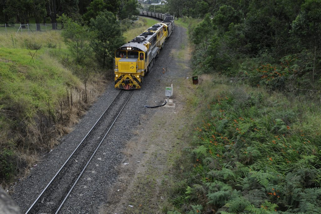 Coal train on the track on the corner of Ruthven and Griffiths Streets. Photo: Bev Lacey / The Chronicle Coal train on the track on the corner of Ruthven and Griffiths Streets. Photo: Bev Lacey / The Chronicle
