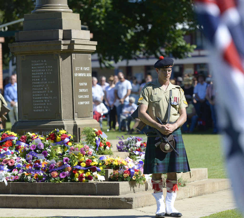 REMEMBRANCE: Corporal “Forrest” Harrington in position in the catafalque party during the daytime Anzac Day service at Memorial Park. Photo JoJo Newby REMEMBRANCE: Corporal “Forrest” Harrington in position in the catafalque party during the daytime Anzac Day service at Memorial Park. Photo JoJo Newby