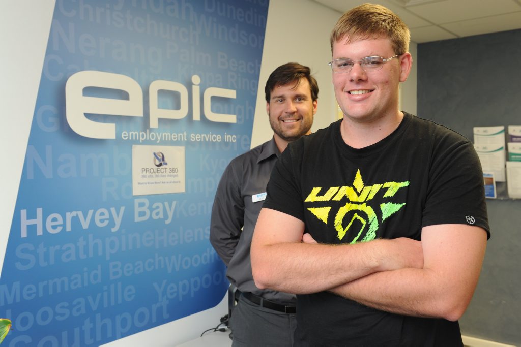 Michael Cameron (right) is happy to have a job with help from Matt Clark at Epic Employment as part of Project 360. Michael Cameron (right) is happy to have a job with help from Matt Clark at Epic Employment as part of Project 360.