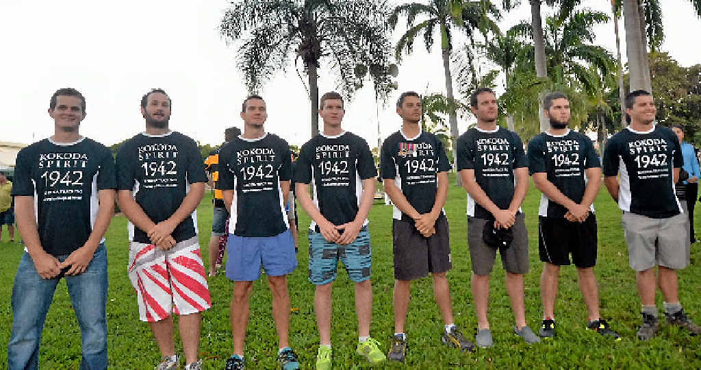 Returning from completing the Kokoda Track last week, eight Gladstone men chose to pay their respects by completing the same track as their ancestors. (L-R) Mick Smith, Jason Smith, Andrew Smith, Dave Smith, Troy Millers, James Maroske, Mitch Upton and Alf Gudgeon.