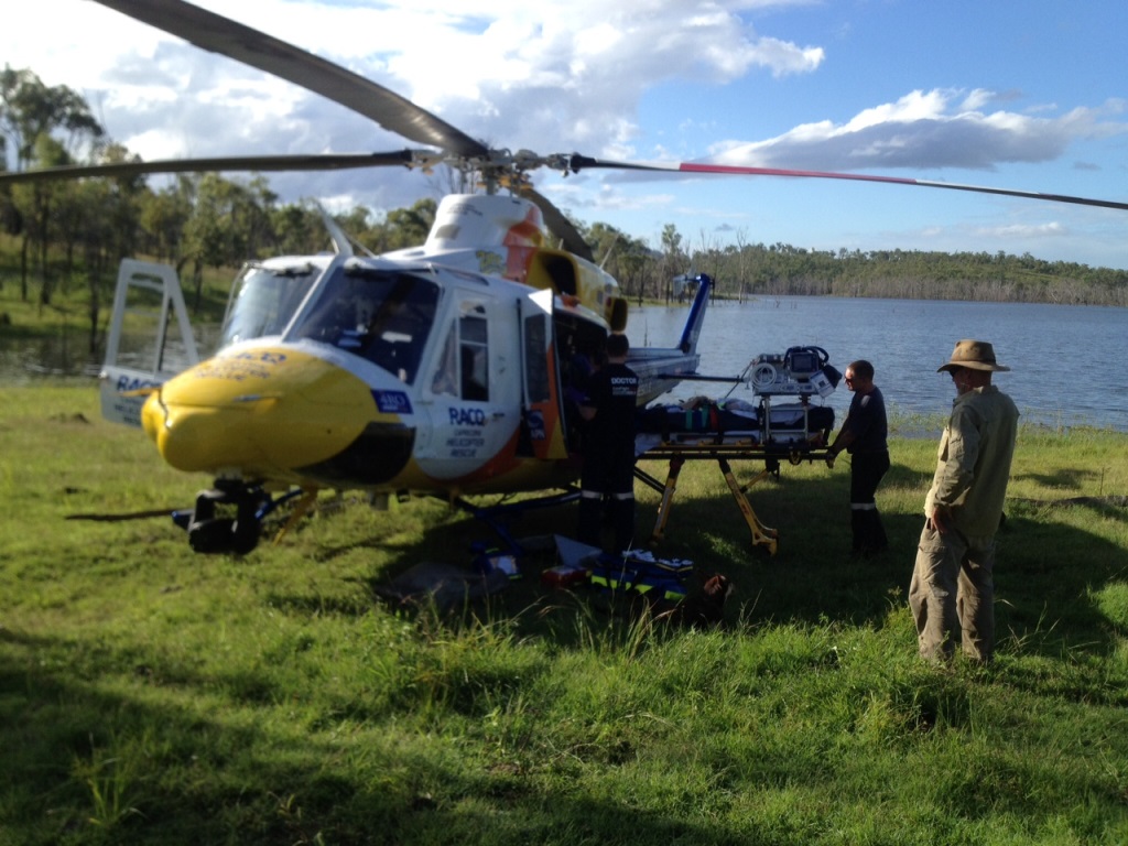 A woman was airlifted from a property at Lake Awoonga on Thursday afternoon after she fell from her horse. A woman was airlifted from a property at Lake Awoonga on Thursday afternoon after she fell from her horse.