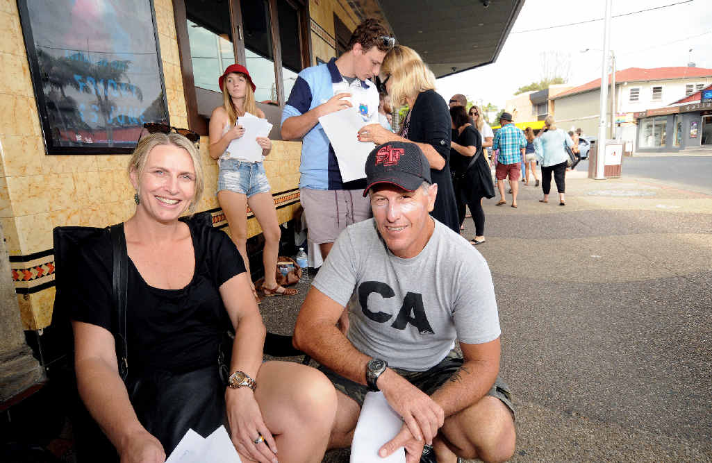 HAPPY TIMES: Sandy and Garry Meredith of Ballina got in early for Splender in the Grass tickets when the tickets went on sale at the Great Northern in Byron Bay on Sunday. HAPPY TIMES: Sandy and Garry Meredith of Ballina got in early for Splender in the Grass tickets when the tickets went on sale at the Great Northern in Byron Bay on Sunday.