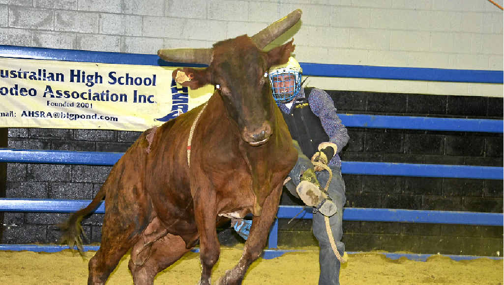 Dion Doro at the end of a strong ride in front of Chevrolet drivers at the Australian Rodeo Heritage Centre.