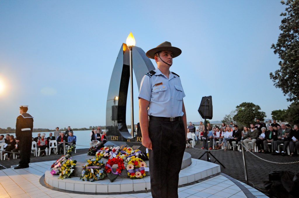 Nicholas Cawley from the Lismore Airforce cadets stands fast at the 2014 Ballina dawn service. Nicholas Cawley from the Lismore Airforce cadets stands fast at the 2014 Ballina dawn service.