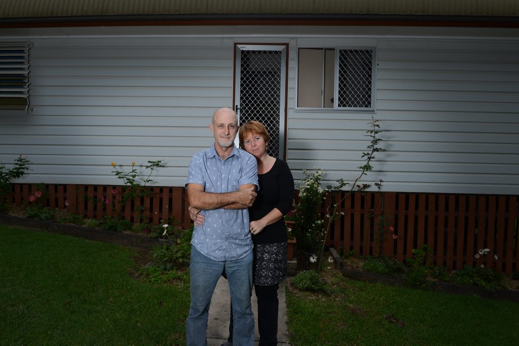 Bernard and Lisa Thomas of Uralba. Only three weeks after they moved into the house they just purchased, the couple were told in a letter by the Ballina Council, that the main water to their house will be turned off, as the upgrade necessary will not be done by the council. Photo : Mireille Merlet-Shaw/The Northern Star Bernard and Lisa Thomas of Uralba. Only three weeks after they moved into the house they just purchased, the couple were told in a letter by the Ballina Council, that the main water to their house will be turned off, as the upgrade necessary will not be done by the council. Photo : Mireille Merlet-Shaw/The Northern Star