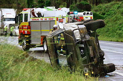 A 51-year-old woman was treated for a cut to her elbow and transported to Ipswich Hospital after a vehicle rollover on the Cunningham Hwy this morning. A 51-year-old woman was treated for a cut to her elbow and transported to Ipswich Hospital after a vehicle rollover on the Cunningham Hwy this morning.