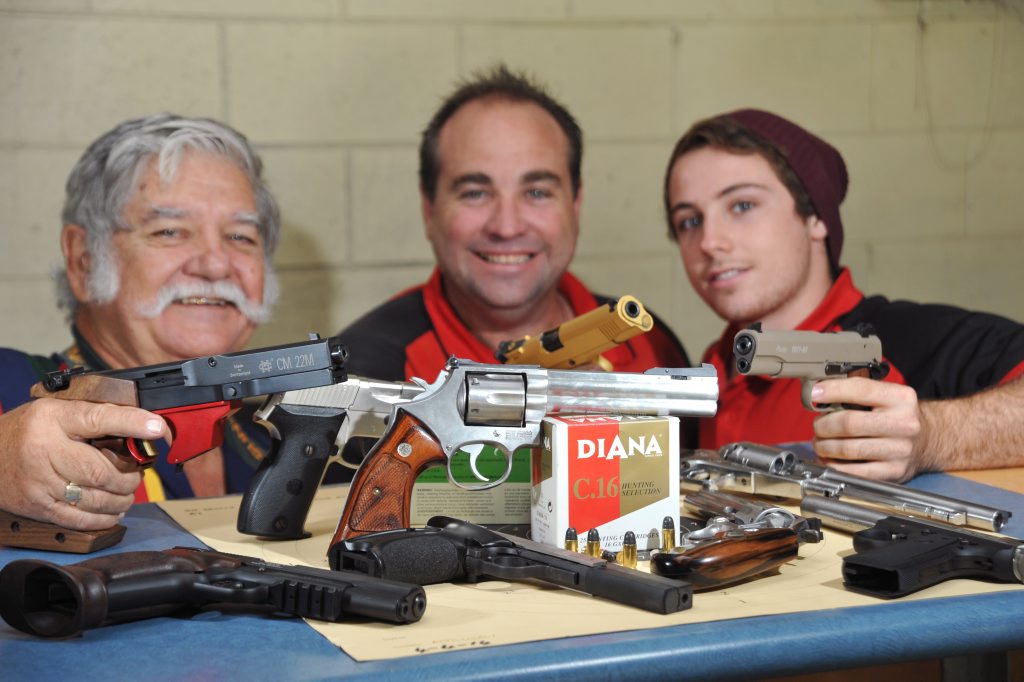 FIRM FANS: Sunshine Coast Shooting Club vice-president Russell Davis (left), club captain Paul Monaghan and Daniel Hazelton at the Yandina facility. Iain Curry FIRM FANS: Sunshine Coast Shooting Club vice-president Russell Davis (left), club captain Paul Monaghan and Daniel Hazelton at the Yandina facility. Iain Curry
