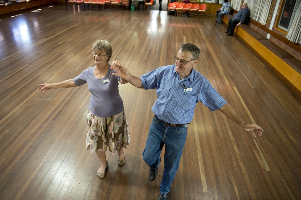 Image for sale: ( from left ) Fay Perkins and Jack Hetherton dance the day away at the Senior Cits . Photo Nev Madsen / The Chronicle