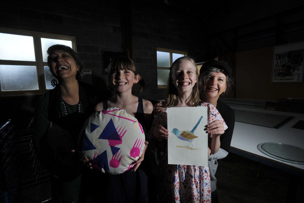 Mentors Joanna Kambourian (back left), of Lismore, and Christine Willcocks (back right), of Byron Bay, with young artist Audrey Bush (11) (front right), of Lismore, and Katie Hunter (11), of Lismore, at the Lismore Regional Gallery's DUO: Learning the Ropes mentoring program afternoon tea Show and Tell session at the Lismore Art Space located in Lismore. Mentors Joanna Kambourian (back left), of Lismore, and Christine Willcocks (back right), of Byron Bay, with young artist Audrey Bush (11) (front right), of Lismore, and Katie Hunter (11), of Lismore, at the Lismore Regional Gallery's DUO: Learning the Ropes mentoring program afternoon tea Show and Tell session at the Lismore Art Space located in Lismore.