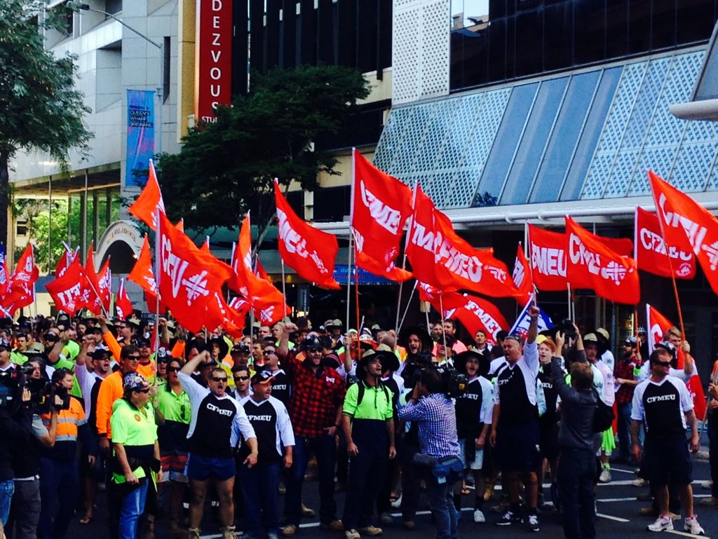 CFMEU organised protest in the Brisbane CBD on Monday, May 5, 2014. Picture: Adam Davies CFMEU organised protest in the Brisbane CBD on Monday, May 5, 2014. Picture: Adam Davies