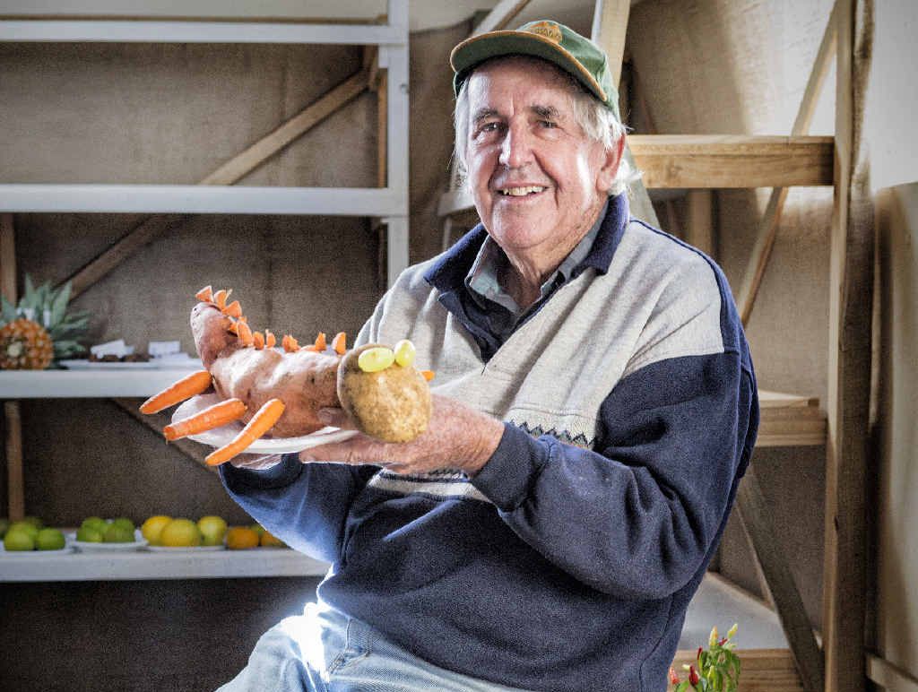 VEGGING OUT: Fruit and vegetable steward Don Causley with some of the impressive entries. Photo: Adam Hourigan VEGGING OUT: Fruit and vegetable steward Don Causley with some of the impressive entries. Photo: Adam Hourigan