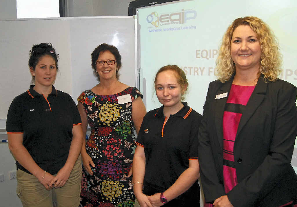 Students Cara Grey (left) and Gabrielle Pitt with the chamber’s Lyndal Hansen (second from left) and EQIP’s Cherie Topfer (right). Students Cara Grey (left) and Gabrielle Pitt with the chamber’s Lyndal Hansen (second from left) and EQIP’s Cherie Topfer (right).