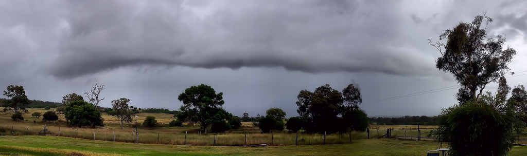 A storm develops over Warwick on Friday afternoon.