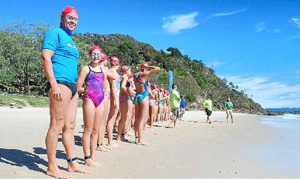 Sunday’s youngest competitor, 11-year-old Taylor Halliday, was doing her first ocean swim, accompanied by her father Trent Taylor. Sunday’s youngest competitor, 11-year-old Taylor Halliday, was doing her first ocean swim, accompanied by her father Trent Taylor.