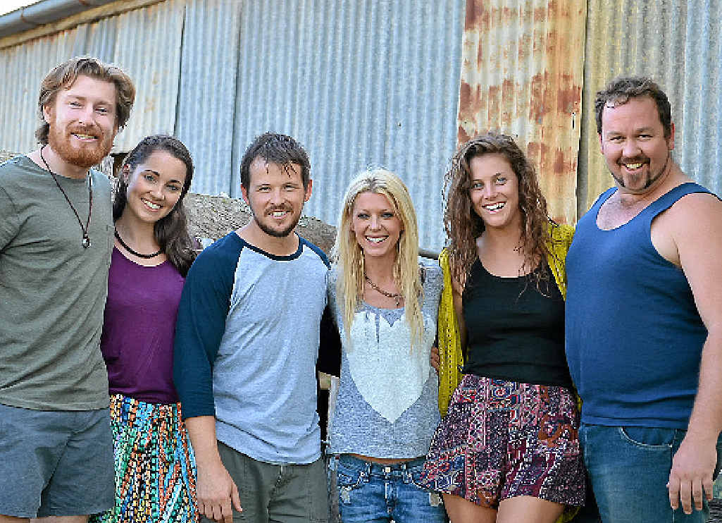 David Beamish, Genna Chanelle Hayez, Dean Kirkright, Tara Reid, Allira Jaques and Sam Coward during filming of Charlie’s Farm at Lagoon Pocket. David Beamish, Genna Chanelle Hayez, Dean Kirkright, Tara Reid, Allira Jaques and Sam Coward during filming of Charlie’s Farm at Lagoon Pocket.