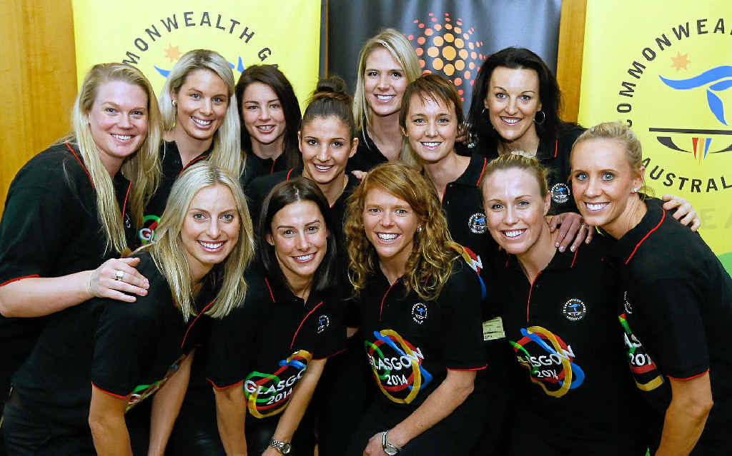 Laura Geitz (front left) and her Australian Diamonds team-mates at Parliament House in Canberra for the Commonwealth Games team announcement. Laura Geitz (front left) and her Australian Diamonds team-mates at Parliament House in Canberra for the Commonwealth Games team announcement.