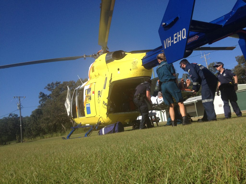 A woman was on Saturday flown to hospital after suffering a suspected cardiac condition. Photo Courtesy RACQ CareFlight Rescue A woman was on Saturday flown to hospital after suffering a suspected cardiac condition. Photo Courtesy RACQ CareFlight Rescue