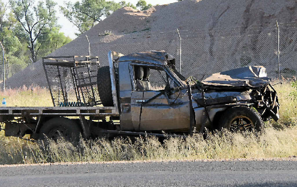 ROLLED: Two men are in hospital after their ute rolled. ROLLED: Two men are in hospital after their ute rolled.