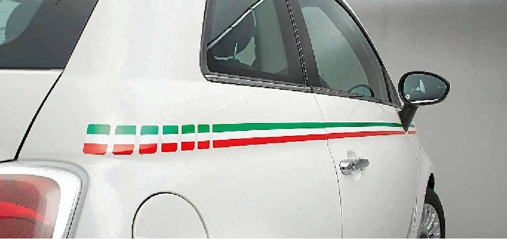 EXTRA FLAIR: The Fiat 500 wears its Tricolore garb. EXTRA FLAIR: The Fiat 500 wears its Tricolore garb.