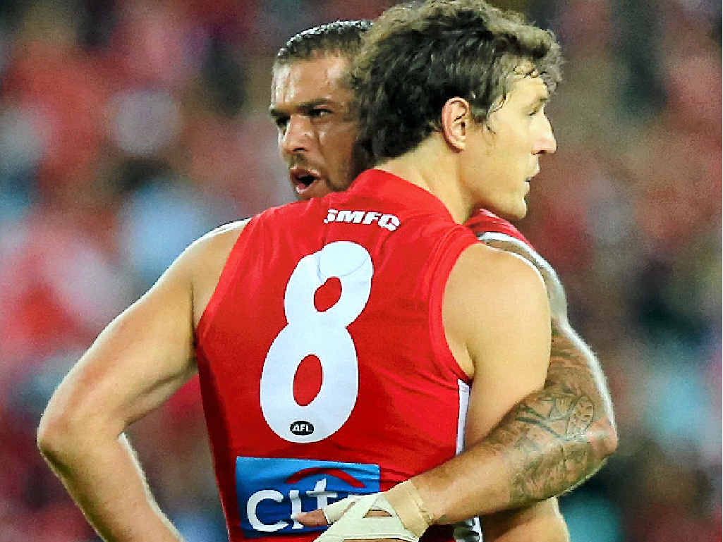 TWIN TOWERS: Lance Franklin and Kurt Tippett celebrate a goal last week. TWIN TOWERS: Lance Franklin and Kurt Tippett celebrate a goal last week.