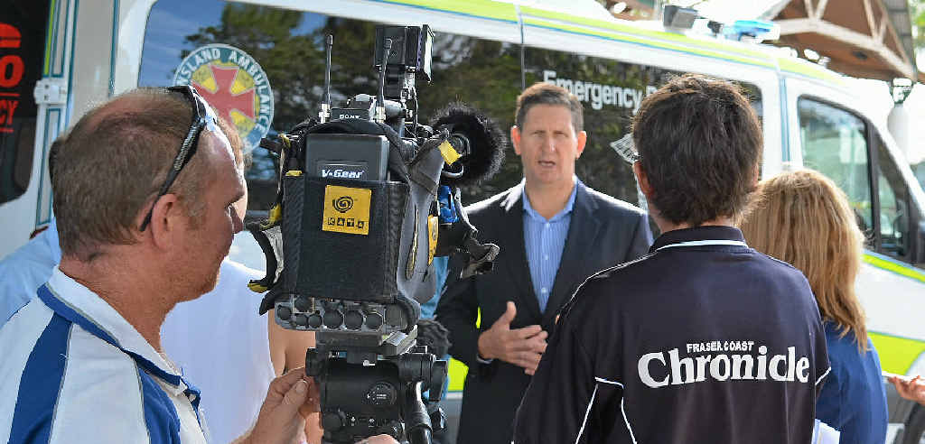 Lawrence Springborg takes on another press conference at Hervey Bay Hospital. Lawrence Springborg takes on another press conference at Hervey Bay Hospital.