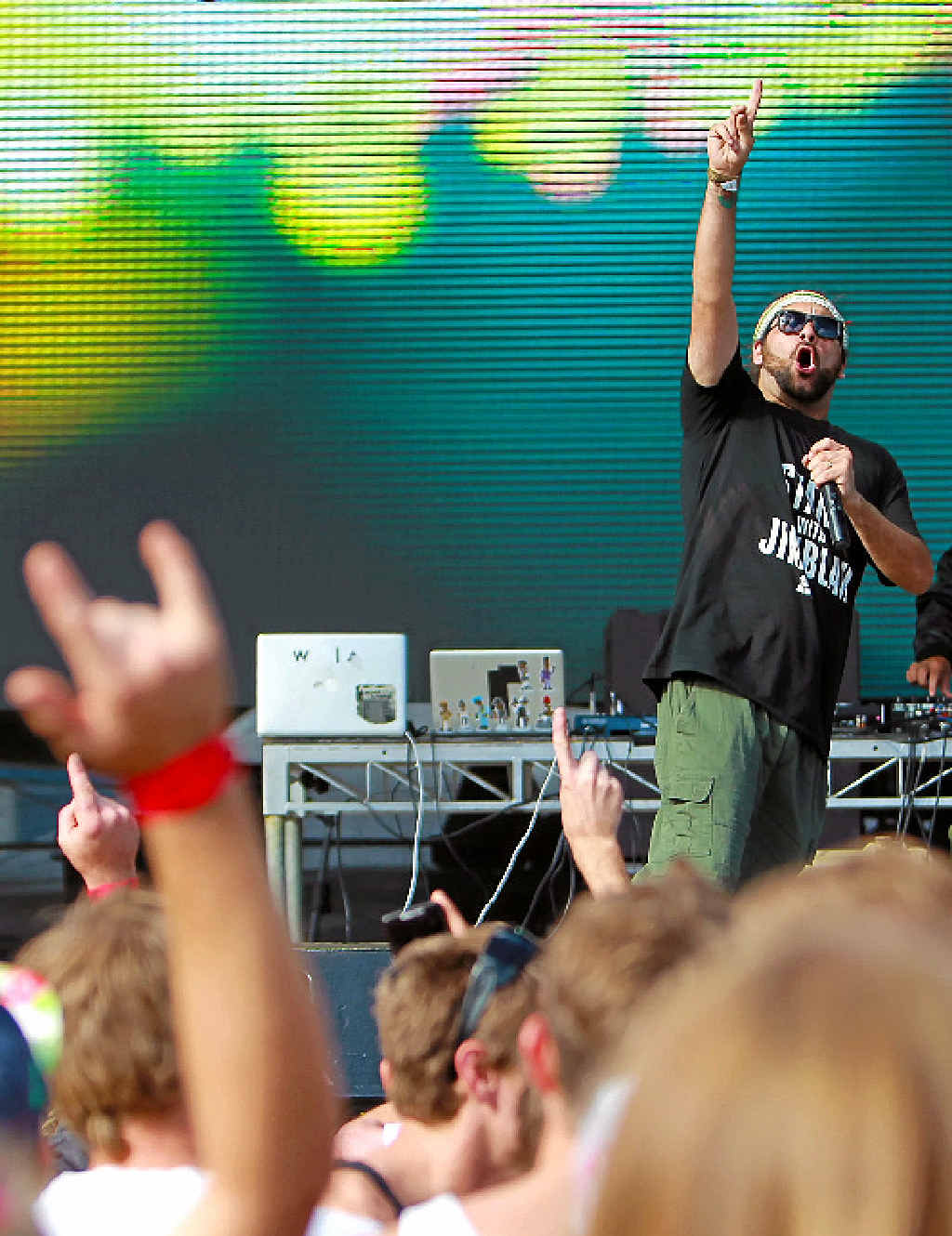 SHAKE YOUR PINEAPPLE: The Funkoars rock the main stage at the Festival yesterday. SHAKE YOUR PINEAPPLE: The Funkoars rock the main stage at the Festival yesterday.