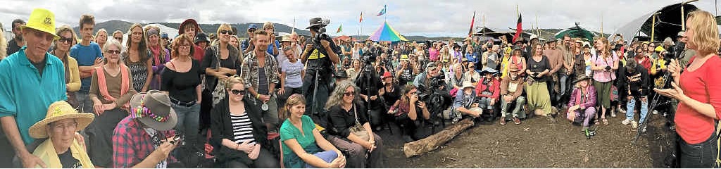 SUPPORTERS of the Bentley anti-CSG protest listen to Greens Senator for Queensland, Larissa Waters, at a rally yesterday. SUPPORTERS of the Bentley anti-CSG protest listen to Greens Senator for Queensland, Larissa Waters, at a rally yesterday.