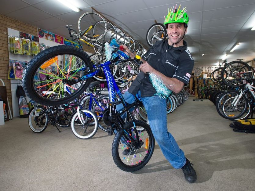 Scott Bocking from Woodsey's Wheels is excited about the new best-decorated children's bike competition at this weekend's Emerald Beach fair. Photo: Trevor Veale / Coffs Coast Advocate