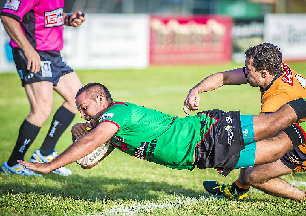 Tannum Sands Seagull Will O’Brien scores one of his six tries on Sunday, four in A-grade and two in Reserve grade. Tannum Sands Seagull Will O’Brien scores one of his six tries on Sunday, four in A-grade and two in Reserve grade.