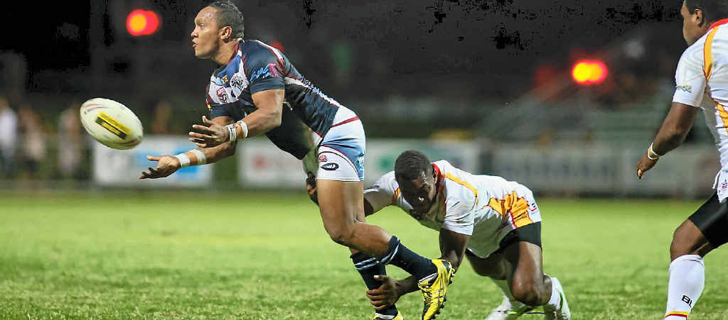BIG TEST: Capras halfback Theeran Pearson fires off a pass as a PNG Hunters player attempts to bring him down. The Capras face the Hunters at 7pm on this Saturday at Marley Brown Oval. BIG TEST: Capras halfback Theeran Pearson fires off a pass as a PNG Hunters player attempts to bring him down. The Capras face the Hunters at 7pm on this Saturday at Marley Brown Oval.