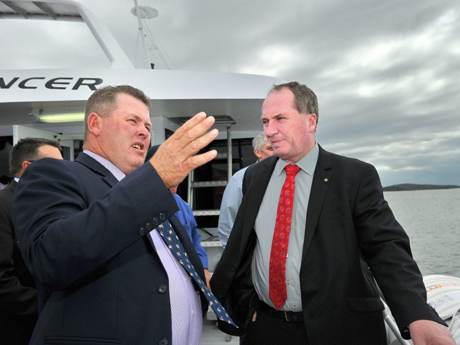Councillor Leo Neill-Ballantine and Federal Minister for Agriculture Barnaby Joyce survey the potential for agricultural exports on a tour of Gladstone harbour. Councillor Leo Neill-Ballantine and Federal Minister for Agriculture Barnaby Joyce survey the potential for agricultural exports on a tour of Gladstone harbour.