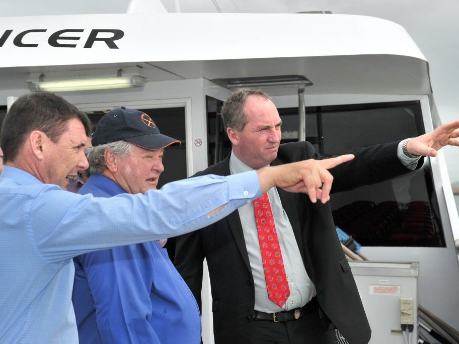 BEEFING UP: Gladstone Ports Corporation CEO Craig Doyle (left), Federal Member for Flynn Ken O’Dowd and Federal Minister for Agriculture Barnaby Joyce survey the potential for agricultural exports on a tour of Gladstone harbour. BEEFING UP: Gladstone Ports Corporation CEO Craig Doyle (left), Federal Member for Flynn Ken O’Dowd and Federal Minister for Agriculture Barnaby Joyce survey the potential for agricultural exports on a tour of Gladstone harbour.