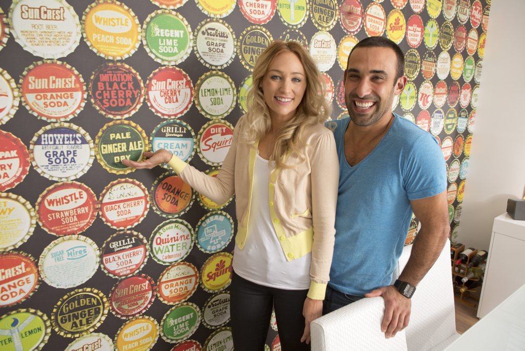 *WARNING EMBARGOED CANNOT RUN IN PRINT UNTIL TUESDAY MAY 20, CANNOT RUN ONLINE UNTIL 11PM MAY 19* Melbourne homeowners and House Rules contestants Lisa and Adam with the wallpaper in their renovated home. Supplied by Channel 7. *WARNING EMBARGOED CANNOT RUN IN PRINT UNTIL TUESDAY MAY 20, CANNOT RUN ONLINE UNTIL 11PM MAY 19* Melbourne homeowners and House Rules contestants Lisa and Adam with the wallpaper in their renovated home. Supplied by Channel 7.