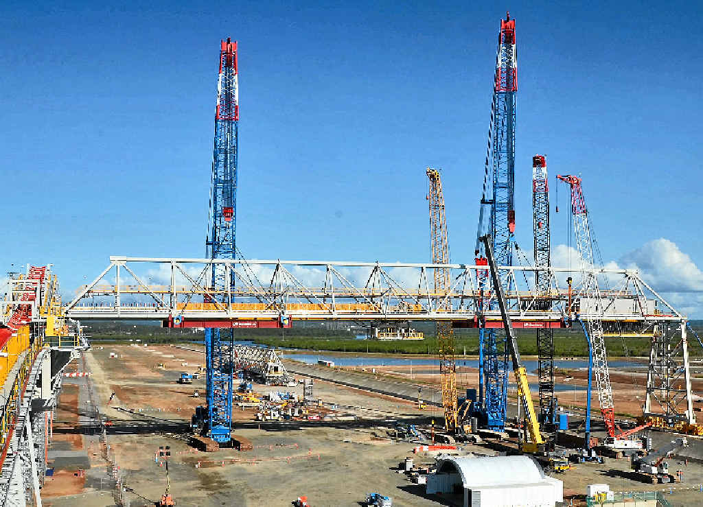 ALLY OOP: The 780-tonne lift and install of the western stacker bridge at the WICET coal stockyard was completed at the weekend. ALLY OOP: The 780-tonne lift and install of the western stacker bridge at the WICET coal stockyard was completed at the weekend.