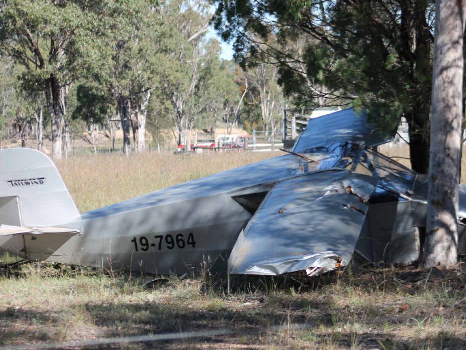 VERY LUCKY: Two Caboolture men suffered back injuries after their home-built kit plane crashed near Leyburn. VERY LUCKY: Two Caboolture men suffered back injuries after their home-built kit plane crashed near Leyburn.